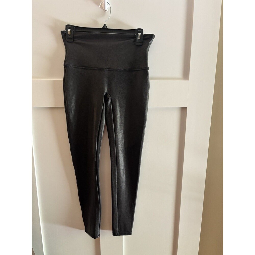 Spanx Faux Leather Leggings Black High Rise Tummy Control Women’s XL